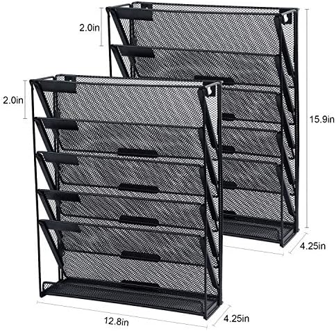 samstar 2 Pack Wall File Organizer, 6-Tier Wall Mount Paper Holder Vertical File Rack, Mesh Metal, for Office Home, Black - Image 2