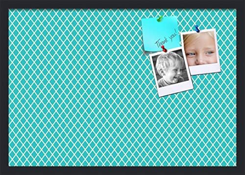 PinPix 26x18 inch Cork Bulletin Board. This Decorative Framed Pin Board Comes with Diamond Pattern in Neon Blue Design and Satin Black. Ideal for Home, Office Decor or School (PinPix-350) by PinPixBulletinBoards