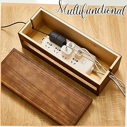 Hoteam 48 Pcs Wooden Cable Management Box Cable Organizer Box Set Power Strip Holder Cord Hider Clip Adhesive Management Ties Cord Sleeves for Desktop Home Office(Brown,Large) - Image 6