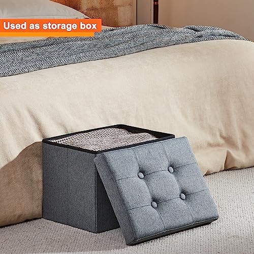 ALASDO Storage Ottoman Footrest Stool Small Ottoman with Storage Foldable Ottomans Foot Rest Footstool Bench for Living Room 17x13x13inches Grey (Pack of 2) - Image 2