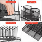 Marbrasse Desk organizer with Drawer, 4-Tier Mesh File Organizer with 5 Vertical File Holders and 2 Pen Holders, Multifunction Desktop Organizer,Desk Organizers and Accessories for Home Office - Image 2