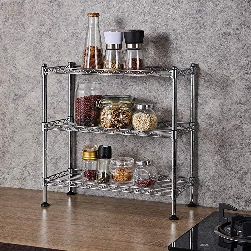 3 Tier Storage Racks Shelving, Heavy Steel Pantry Shelves, Adjustable Wire Shelving Rack, Suitable for Garage, Kitchen, Bathroom, Office, 18" W x 8" D x 18" H, Chrome - Image 2