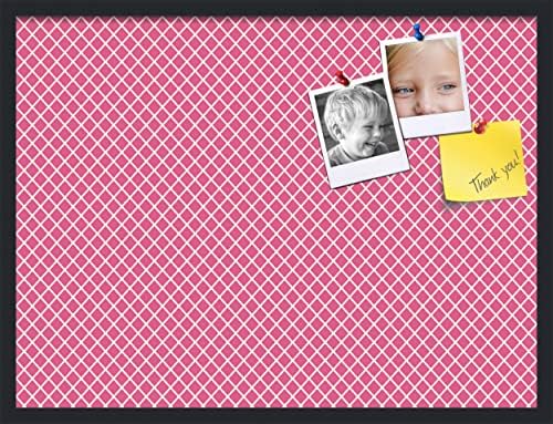 PinPix 32x24 inch Cork Bulletin Board. This Decorative Framed Pin Board Comes with Diamond Pattern in Hot Pink Design and Satin Black. Ideal for Home, Office Decor or School (PinPix-302) by PinPixBulletinBoards