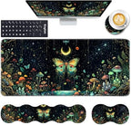 Keyboard Wrist Rest and Mouse Pad with Wrist Support Set Ergonomic Coaster,Memory Foam,Easy Typing Pain Relief,Large XL Desk Mat 31.5"x 11.8",Butterfly Moon by CICPLKSE