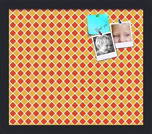 PinPix 15x13 inch Cork Bulletin Board. This Decorative Framed Pin Board Comes with Diamond Pattern in Red and Orange Design and Satin Black. Ideal for Home, Office Decor or School (PinPix-331) by PinPixBulletinBoards