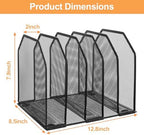 Vertical File Organizer for Desk, 2 Pcs Metal Mesh Holder with 5 Compartments, Desktop Document Storage Stand & File Folder Rack, Office Desk Organizer - 9.3"x8.5"x7.9" - Image 2