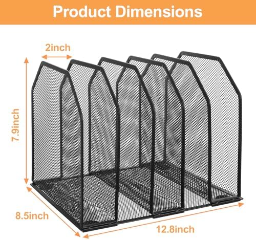 Vertical File Organizer for Desk, 2 Pcs Metal Mesh Holder with 5 Compartments, Desktop Document Storage Stand & File Folder Rack, Office Desk Organizer - 9.3"x8.5"x7.9" - Image 2