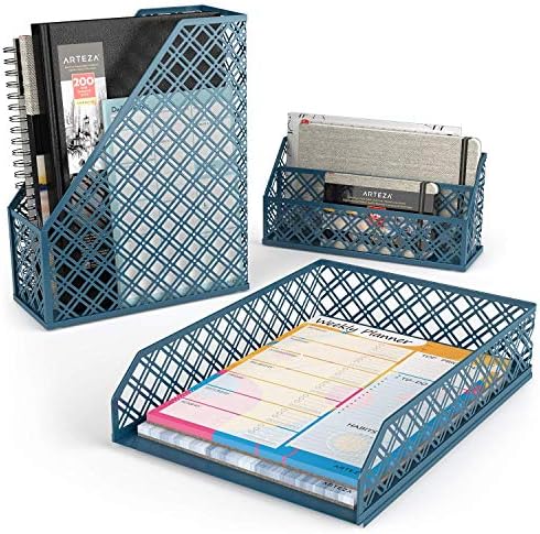 ARTEZA Desk Organizer Set, 6-Piece Dark Green, Includes Pencil Cup, Letter Sorter, Tray, Magazine Holder, Name Card & Sticky Note Holder - Image 3