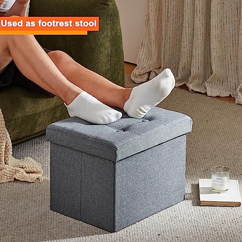 ALASDO Storage Ottoman Footrest Stool Small Ottoman with Storage Foldable Ottomans Foot Rest Footstool Bench for Living Room 17x13x13inches Grey (Pack of 2) - Image 5