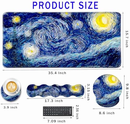 Mouse Pad,Large Pink Desk Mat, 4in1 XXL Mousepad + Keyboard Wrist Rest+Mouse Wrist Rest+Coaster Set with Ergonomic Desk Pad for Home Office Table Computer-Abstract Night Sky - Image 2