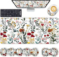 Keyboard Wrist Rest and Mouse Pad with Wrist Support Set Ergonomic Coaster,Memory Foam,Easy Typing Pain Relief,Large XL Desk Mat 31.5"x 11.8",Beautiful Floral by CICPLKSE