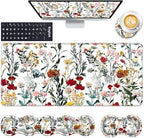 Keyboard Wrist Rest and Mouse Pad with Wrist Support Set Ergonomic Coaster,Memory Foam,Easy Typing Pain Relief,Large XL Desk Mat 31.5"x 11.8",Beautiful Floral by CICPLKSE