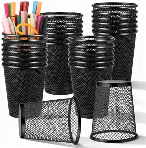 24 Pack Metal Pen Holder, Wire Mesh Pen Cup Pencil Holder Black Metal Pencil Cup for Home Office Desk Pen Holder Supplies by Unknown