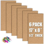 AKTOP Cork Board Bulletin Board 17"x8", 1/2" Thick Cork Board Tiles 6 Pack, Small Pin Board for Wall Decor, Self Adhesive Corkboards with 60 Push Pin Wood Clips for School, Home & Office by Buynow