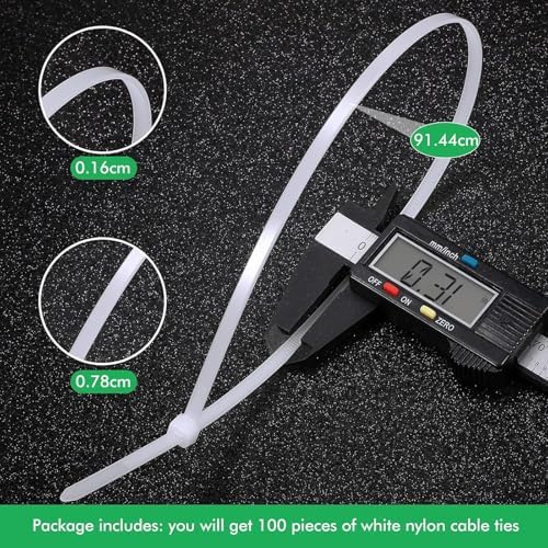 Nuanchu 100 Pcs 36 Inch White Zip Ties Heavy Duty Cable Ties (Pack of 2) - Image 2