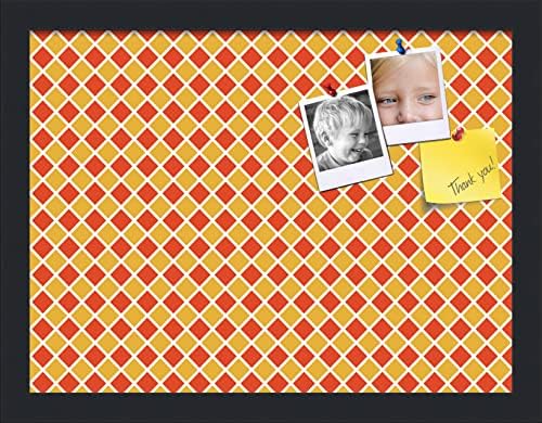 PinPix 16x12 inch Cork Bulletin Board. This Decorative Framed Pin Board Comes with Diamond Pattern in Red and Orange Design and Satin Black. Ideal for Home, Office Decor or School (PinPix-331) by PinPixBulletinBoards