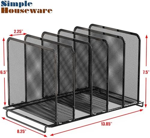 Simple Houseware 5 Section Upright File Sorter Organizer, Black - 2 Pack - Image 6