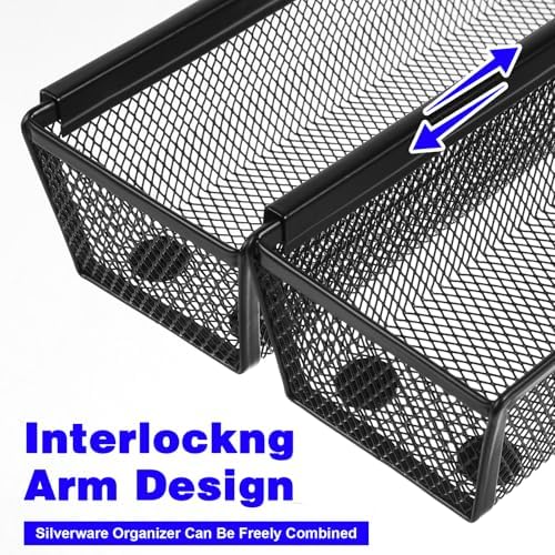 10 Packs Black Mesh Drawer Organizers 9 x 3 x 2 Inches Silverware Mesh Drawer Organizer with Interlocking Arm for Kitchen Drawers for Flatware Knives Spoons Fork Cosmetic Tabletop Storage Tray - Image 3