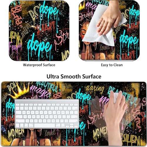 Large Gaming Mouse Pad+ Keyboard Wrist Rest Set, Ergonomics Memory Foam Mouse Mat Wrist Rest Support, Waterproof Extended Mousepad 31.5x11.8in, African American Black Women Graffiti Girl Desk Pad - Image 2