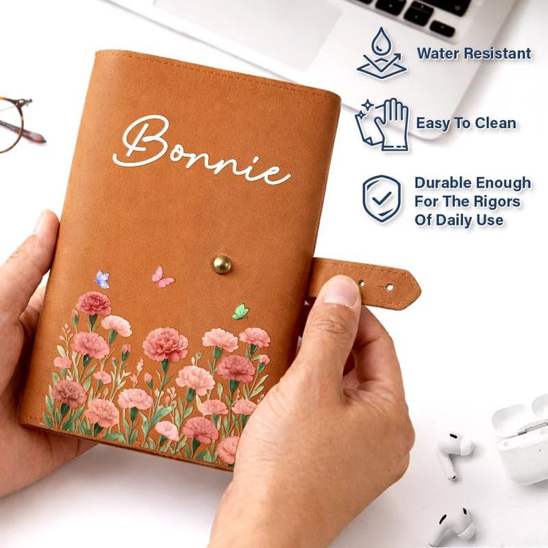 Personalized Leather Cable Bag - Floral Tech Organizer with Custom Name, Travel Cable Storage Pouch for Electronics Accessories, Flight Essentials Ideal for Travelers - Birth Month Flower Watercolor - Image 6