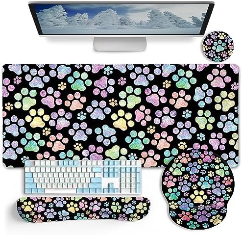 LIMKRIAN Dog Paw Mouse Pad Set XXL Large Desk Mat Pad, Cute Office Decor by LIMKRIAN