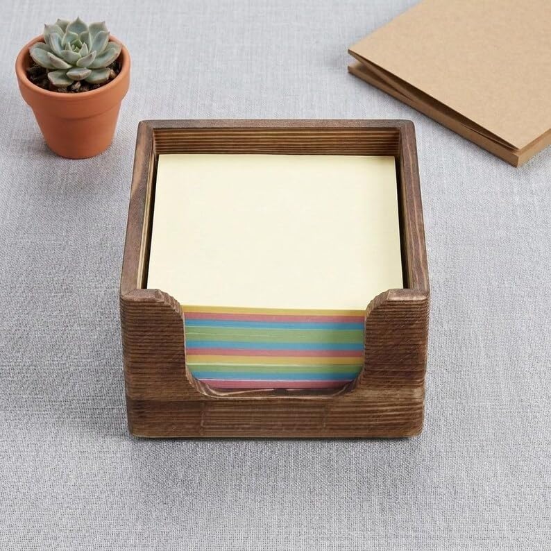 Wooden Sticky Note Holder, 3x3 Inch Cube Note Dispenser, Dark Brown Memo Pad Organizer for Home Office Desk Organization - Image 3