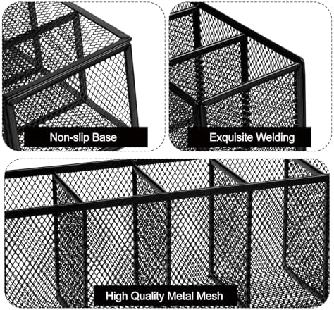 2 Pcs Black Metal Mesh Desk Organizer Pen Holder 6 Compartments Pencil Holder for Desk, pen organizer for Office Supplies, Pencil Caddy, Makeup Brush Storage, Home and Classroom Accessories - Image 3