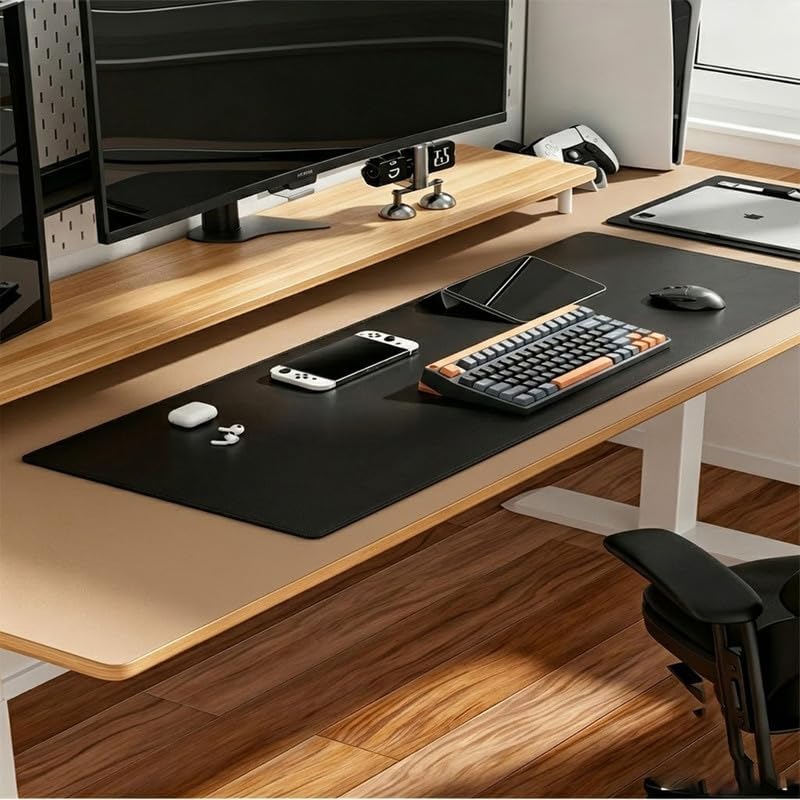 11.5"×39.5" Leather Desk Mat Large Waterproof Mouse Pad for Office Black by Unknown