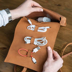 Leather Cord Organizer Roll – Genuine Leather Cable Organizer for Chargers, Earbuds & Tech Accessories, Handmade Travel Cord Storage Case, Portable Leather Tech Roll, Warm Brown - Image 2