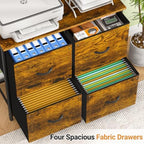 ThreeHio File Cabinet with 4 Fabric Drawers, Lateral Filing Cabinets for Home Office, Large Printer Stand with Storage Shelf, Office Storage File Organizer Hanging Letter/A4 Size Folders, Rustic Brown - Image 4