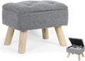 OGEMXU Storage Ottoman, Small Storage Ottoman Foot Stool with Wood Legs, Teddy Velvet Rectangular Foot Rest for Chair, Soft Sponge White Footstool for Living Room, Couch, Bedroom, Dorm (Grizzly) by OGEMXU