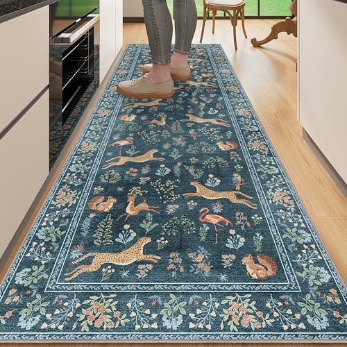 DUKINO 2.6x8 Rug for Hallway, Washable Kitchen Runner Rug Non Slip, Blue by DUKINO