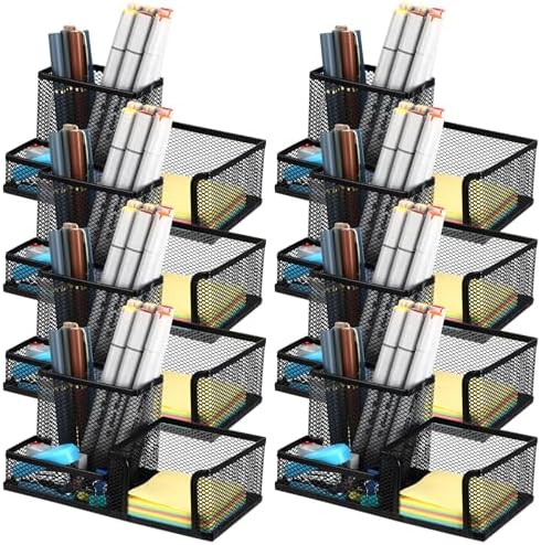 Lemecima 8 Pcs Pen Holder for Desk Mesh Metal Pencil Holders Pen Cup Marker Desk Caddy with Sticky Notes Organizer for Office Supplies Workspace Home, Black by Unknown