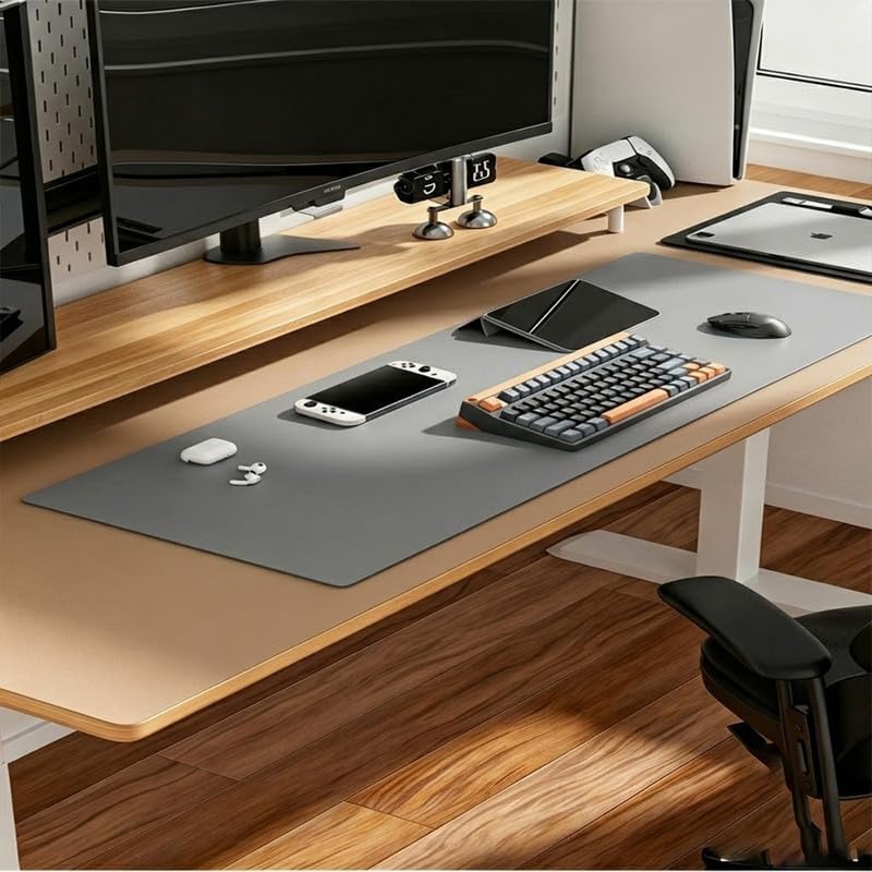 Leather Desk Mat, Large Mouse Pad 39.5"×67" Gray by Unknown