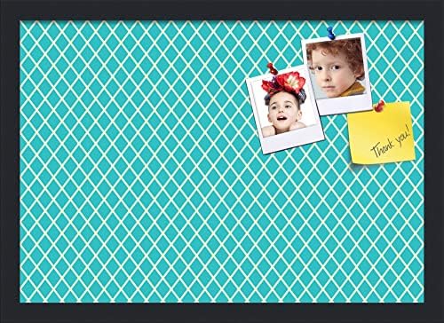PinPix 20x14 inch Cork Bulletin Board. This Decorative Framed Pin Board Comes with Diamond Pattern in Neon Blue Design and Satin Black. Ideal for Home, Office Decor or School (PinPix-350) by PinPixBulletinBoards