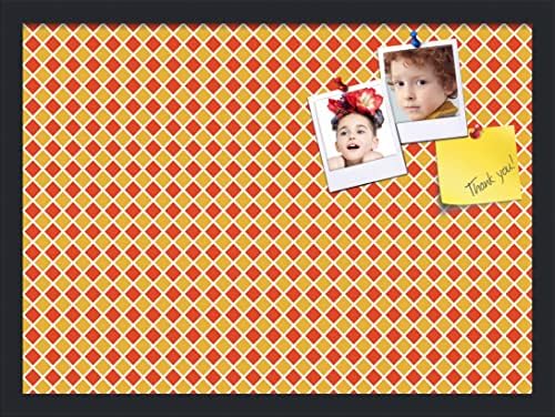 PinPix 22x16 inch Cork Bulletin Board. This Decorative Framed Pin Board Comes with Diamond Pattern in Red and Orange Design and Satin Black. Ideal for Home, Office Decor or School (PinPix-331) by PinPixBulletinBoards