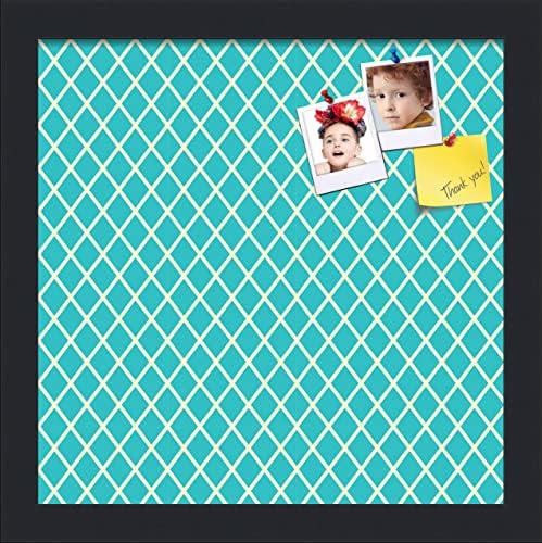 PinPix 12x12 inch Cork Bulletin Board. This Decorative Framed Pin Board Comes with Diamond Pattern in Neon Blue Design and Satin Black. Ideal for Home, Office Decor or School (PinPix-350) by PinPixBulletinBoards