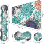 Mouse Pad Set,(31.5×11.8 in) Desk Pad + Keyboard Wrist Rest Support + Mouse Wrist Rest + Coaster for Office,Home,Computer,Laptop - 4 Abstract Flower - Image 3