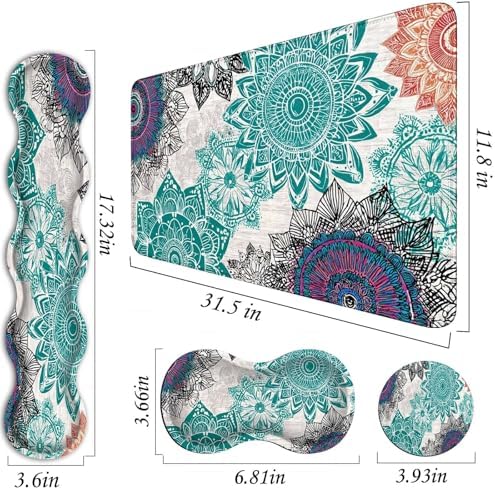 Mouse Pad Set,(31.5×11.8 in) Desk Pad + Keyboard Wrist Rest Support + Mouse Wrist Rest + Coaster for Office,Home,Computer,Laptop - 4 Abstract Flower - Image 3