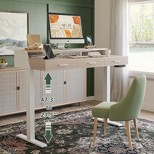 CubiCubi One-Piece Standing Desk 55x26 with 3 Wood Drawers, Pale Walnut - Image 4
