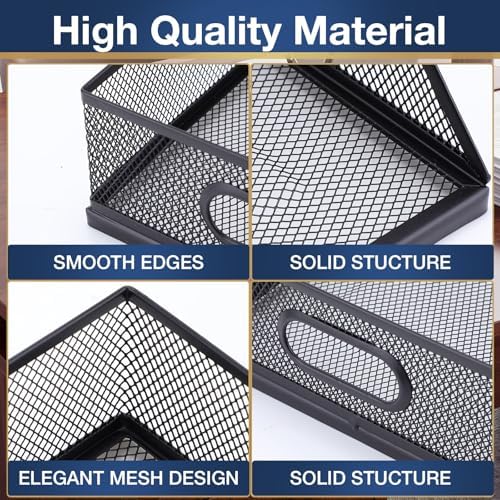 3 Pcs Stackable Letter Tray Metal Paper Tray Desk Organizer, Black - Image 3