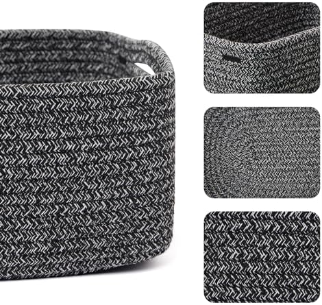 MiniArk Small Storage Baskets for Organizing | Closet Organizer Bins | Shelf Toy Basket | Woven Rope Baskets | Cube Decorative Box | Shallow Basket | 13x8.5x5.1” | 4 Packs Dark Gray - Image 2