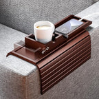Bestjing Bamboo Couch Armrest Table with Cup Holder Tray (Walnut) by Bestjing