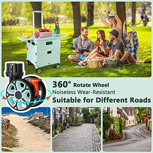 Foldable Utility Cart Collapsible Portable Crate Rolling Carts with Wheels Tote Basket with Magnetic Lid Telescopic Cover Wear-Resistant 360°Rotate Wheel Noiseless for Shopping Storage Office Use - Image 4