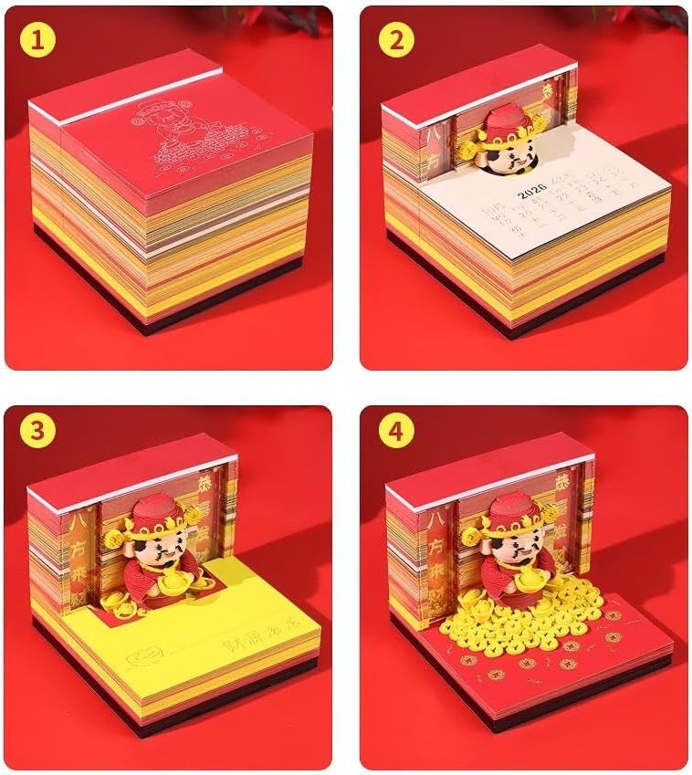 3D Memo Pad, 3D Calendar 2027, Time Piece Calendar, Tear-Off Calendars 2027, 3D Paper Carving Art Memo Pad, Art Carving Sticky Notes for Office Home Gifts Ornaments (God of Wealth) - Image 5