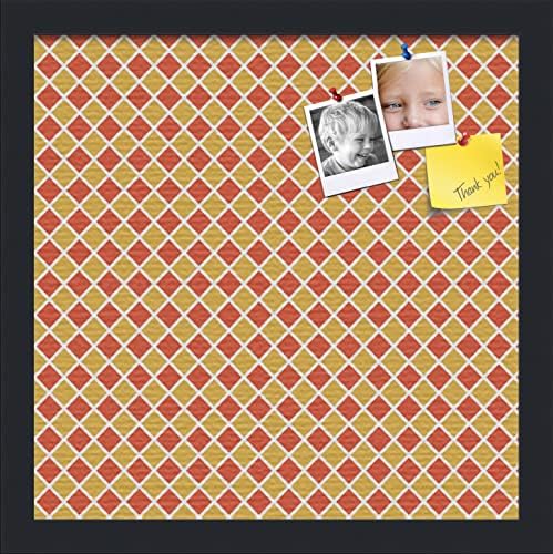 PinPix 14x14 inch Cork Bulletin Board. This Decorative Framed Pin Board Comes with Diamond Pattern in Red and Orange Design and Satin Black. Ideal for Home, Office Decor or School (PinPix-331) by PinPixBulletinBoards