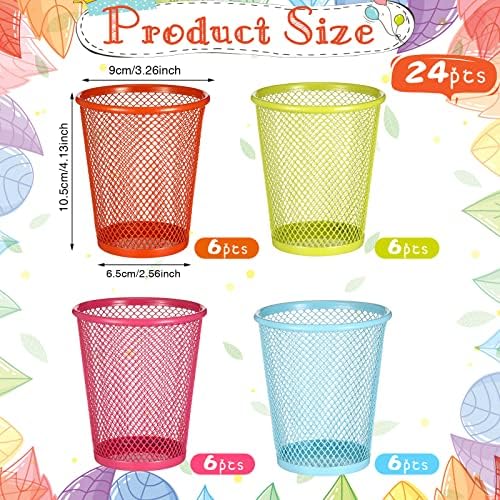 Colarr 24 Pack Mesh Pencil Holders, Metal Pen Cups in 4 Colors - Image 2