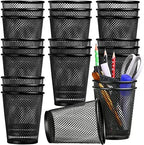 Leelosp 24 Pcs Pen Holder Mesh Pen Cup Bulk Metal Pencil Cup Holder for Desk Black Organizer Round Office Classroom for Back to School Students Kids Adult by Leelosp