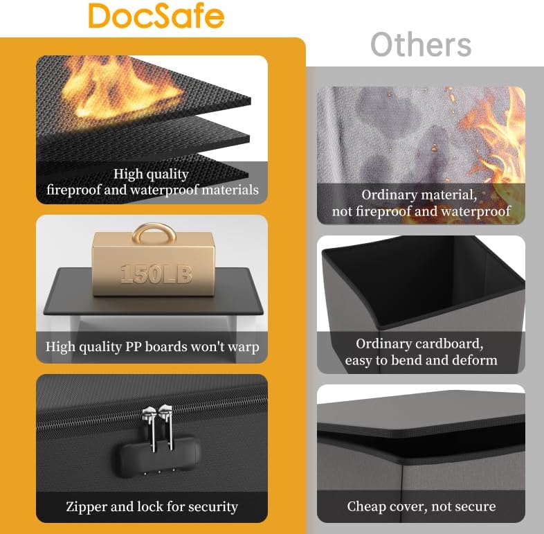 DocSafe Vinyl Record Storage Box with Lock,Fireproof Record Organizer Storage for 100+ Single Records(12-inch), Collapsible Storage Crate with Lid & Handles for Valuable Album Collection,Black,2 Pack - Image 4