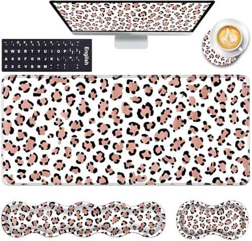 Keyboard Wrist Rest and Mouse Pad with Wrist Support Set Ergonomic Coaster,Memory Foam,Easy Typing Pain Relief,Large XL Desk Mat 31.5"x 11.8",Leopard Print by CICPLKSE